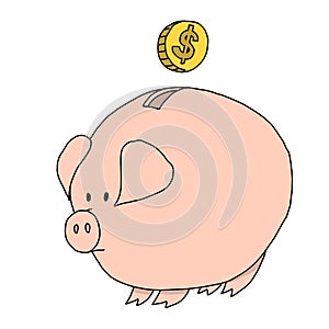 Illustration of a piggy bank in which a coin is about to enter