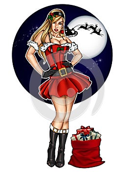 Illustration of pin up dressed up for Christmas festivity