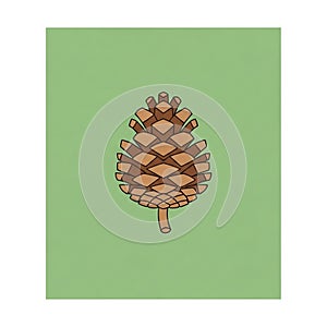 Illustration of a pine cone is centered against a solid green