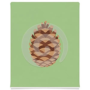 An illustration of a pine cone centered on a light green background