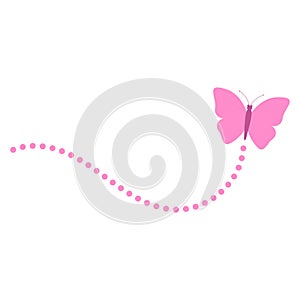 Illustration of a pink flying butterfly along a dotted line route