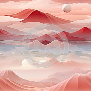 Illustration of pink hills and mountains in a red space (tiled)