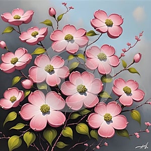 Pink kousa dogwood flowers photo