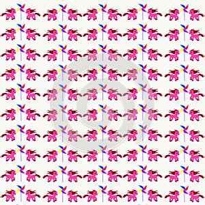Illustration of pink ponies and pinwheels on a white background