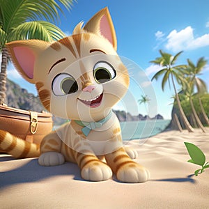 Illustration Pixar of a CAT exploring.