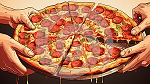 Illustration of a Pizza Being Served