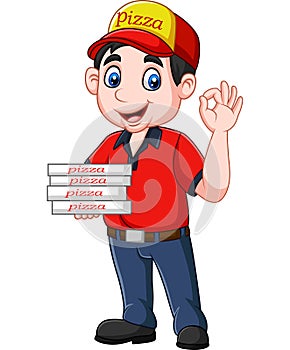 Pizza deliveryman showing ok sign photo