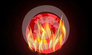 Illustration of planet earth with fire flames