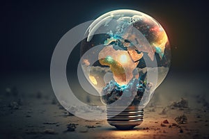 Illustration planet earth inside energy saving lamp