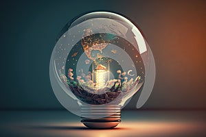 Illustration planet earth inside energy saving lamp