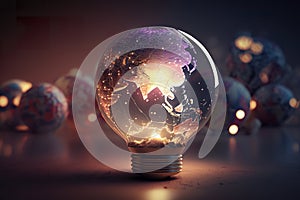 Illustration planet earth inside energy saving lamp