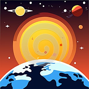 Illustration of the planet earth and the sun. Vector illustration. generative AI