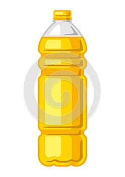 Illustration of plastic bottle with sunflower oil. Image for culinary and agriculture.