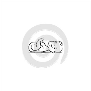 Illustration of playful baby, isolated on white. Baby lying and laughing on white background, illustration.