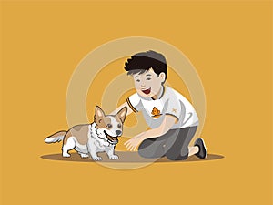 Illustration of Playful Companions - Boy and Dog Adventure