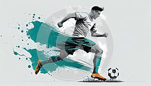 illustration of playing soccer. the player run and dribbling