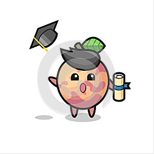 Illustration of pluot fruit cartoon throwing the hat at graduation