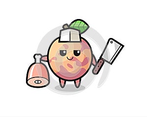 Illustration of pluot fruit character as a butcher