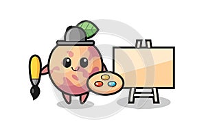 Illustration of pluot fruit mascot as a painter