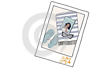 Illustration of a polaroide with summer objects composition