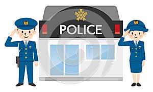 Illustration of a police officer and police box to salute