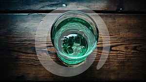 Illustration of Poluted Water Glass on Wooden Table - Environmental Pollution Concept. photo