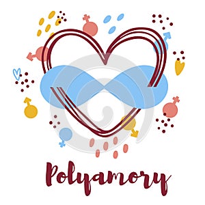 Illustration of a polyamorous sign with graphic elements. Simple cute style. The drawing is isolated on a white background photo