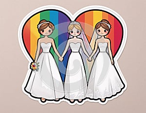 Illustration of a polygamous same-sex relationship. Three women. AI generated.
