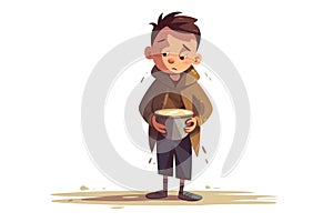 illustration of a poor boy begging for money, concept of Poverty, created with Generative AI technology