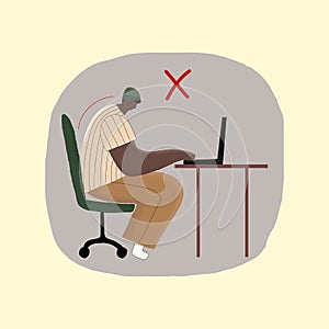 Illustration of poor posture during everyday computer work