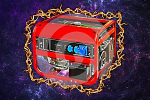 Illustration portable electric generator against the background of space