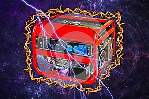 Illustration portable electric generator against the background of space