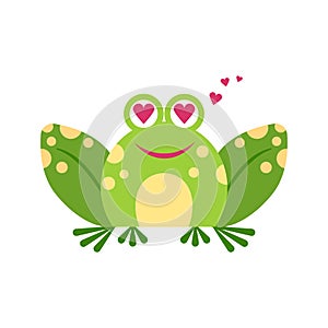 Illustration portrait of frog. Cute love frog face