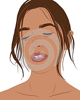 Illustration portrait of a woman brownwith freckles haired