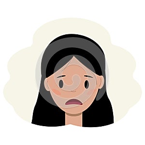 Illustration of a portrait of a young woman face upset