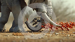 Illustration portrays an ant and an elephant working together, symbolizing the power of teamwork, Ai Generated