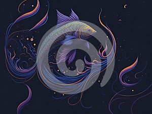 Illustration portrays a majestic fantasy fish, its scales reflecting a kaleidoscope of hues that seem to transcend reality