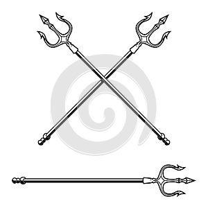 Illustration of Poseidon tridents isolated on white background. Design element for poster, card, banner, sign.
