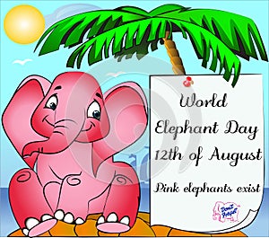 Illustration postcard banner August 12 World Elephant Day