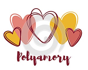 Illustration postcard for polyamorous relationships. Romantic style for Valentine`s Day. Cute simple doodle hearts photo