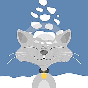 Illustration or poster with cat in winter