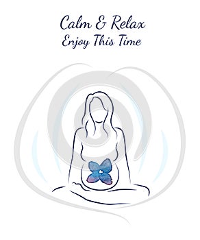 Illustration poster pregnancy happy time Trimesters nucleation and growth of the child Calm and Relax Enjoy this time