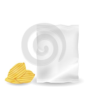 Illustration of potato chips with mock up bag.