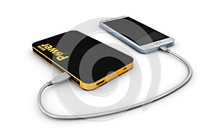 Illustration of Powerbank charging smartphone isolated white