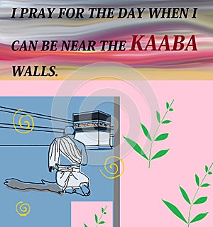 illustration of the prayers of Muslims around the world, longing to be near the Kaaba. Very good for product design