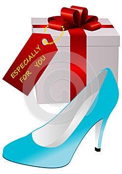 Illustration of a present and a lady shoe