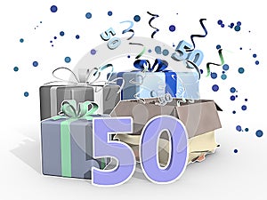 An illustration of a presents and confetti for a fifty years old men