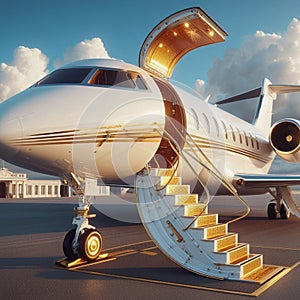 illustration of a private jet isolated on a blue sky background, suitable for tourism and travel advertising purposes 1