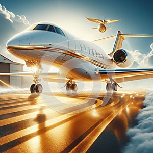 illustration of a private jet isolated on a blue sky background, suitable for tourism and travel advertising purposes 4
