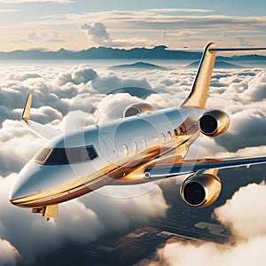 illustration of a private jet isolated on a blue sky background, suitable for tourism and travel advertising purposes 6